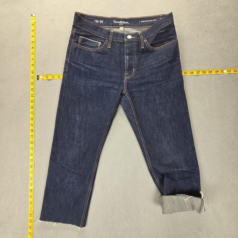 Goodfellow & Co Jeans Mens Blue Selvedge Slim Straight Indigo Fits 30x23